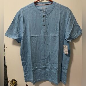 Flag & Anthem Men's Light Blue 100% Cotton Henley Short Sleeve Shirt Size Medium